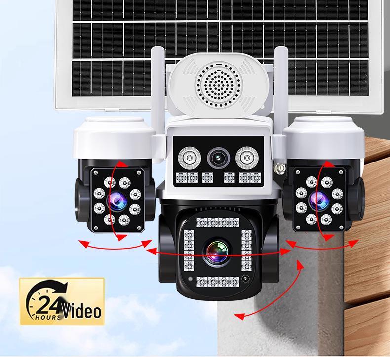 AOV Solar-Powered 360° HD Night Vision Camera with Remote Access and Four-Lens for Indoor/Outdoor Monitoring