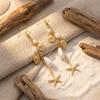 Elegant White Shell Petal Pendant Earrings For Women Summer Starfish Imitation Pearl Long Tassel Earring Beach Party Jewelry