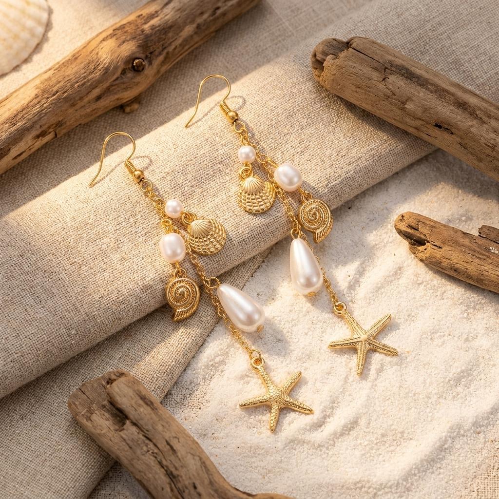 Elegant White Shell Petal Pendant Earrings For Women Summer Starfish Imitation Pearl Long Tassel Earring Beach Party Jewelry