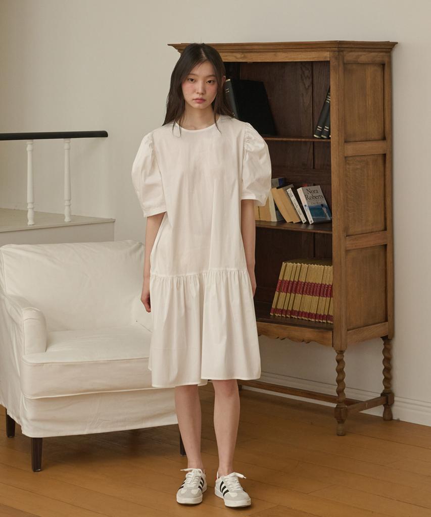 OPENING SUNSHINE Back Ribbon Shirring Dress_White