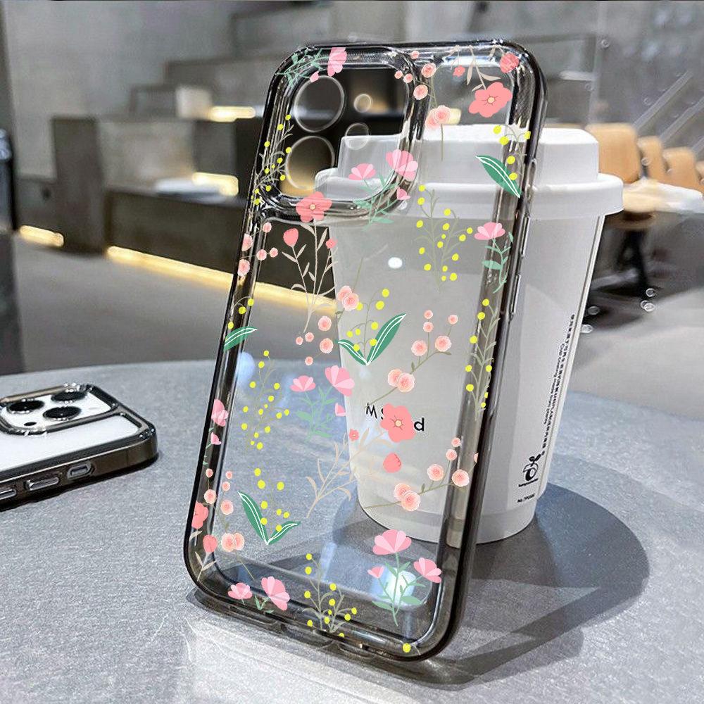 Pink flower applies to iPhone17promax Apple 16 mobile phone case 14/13 fine hole 15 protective case, anti-drop.