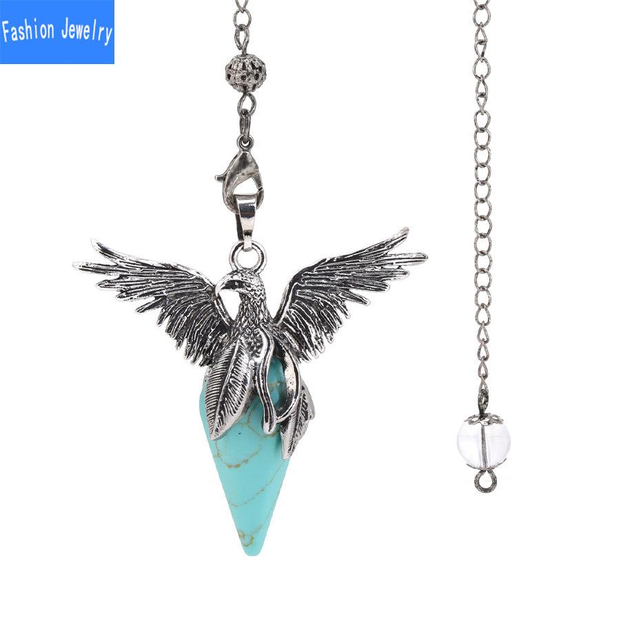 Natural crystal stone hexagonal cone phoenix wings pendant retro pendulum peace dove pendant