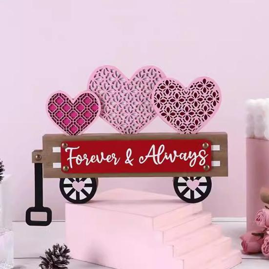Valentine's Day Love Heart Car Ornament Farmhouse Rustic Handcrafted Wooden Heart Shape Car Table Sign Holiday Party Desktop Decoration