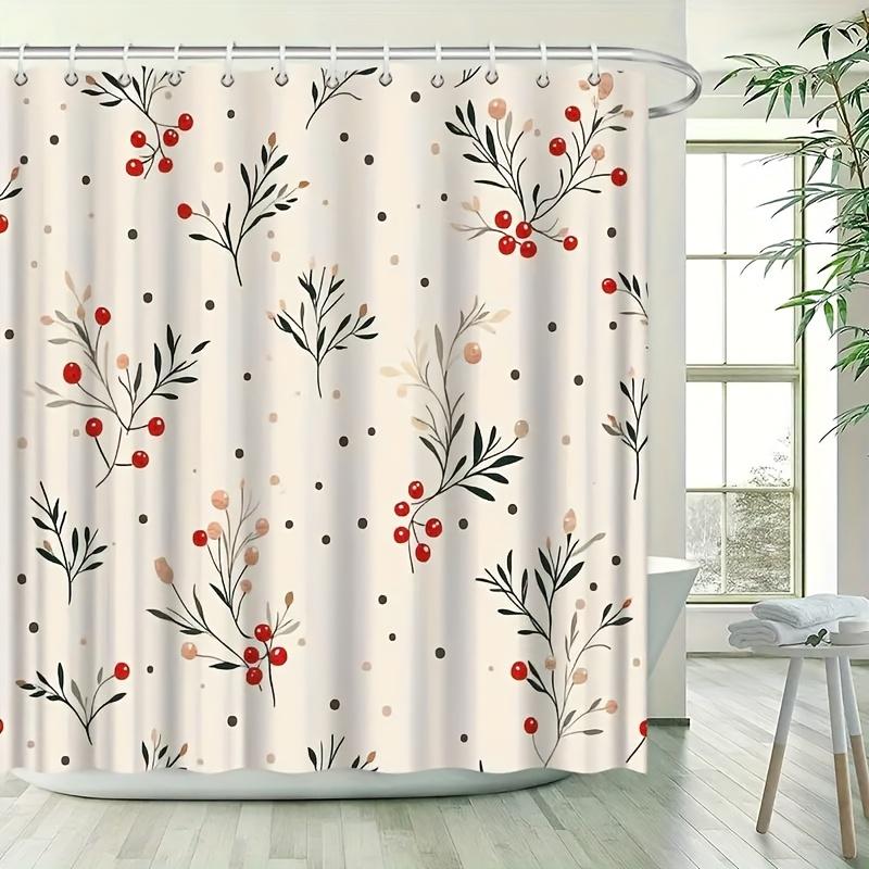 Cherry & Polka Dot Shower Curtain, Machine Washable Polyester, Waterproof, 12 Hooks, Ripplefold Top, All-Season Bath Decor