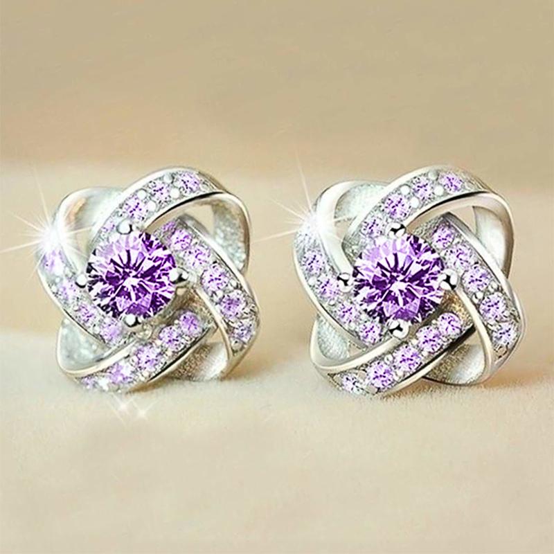 Delicate Design Stud Earrings Women Wedding Ceremony Accessories with White/Purple Zirconia Exquisite Lady Chic Jewelry