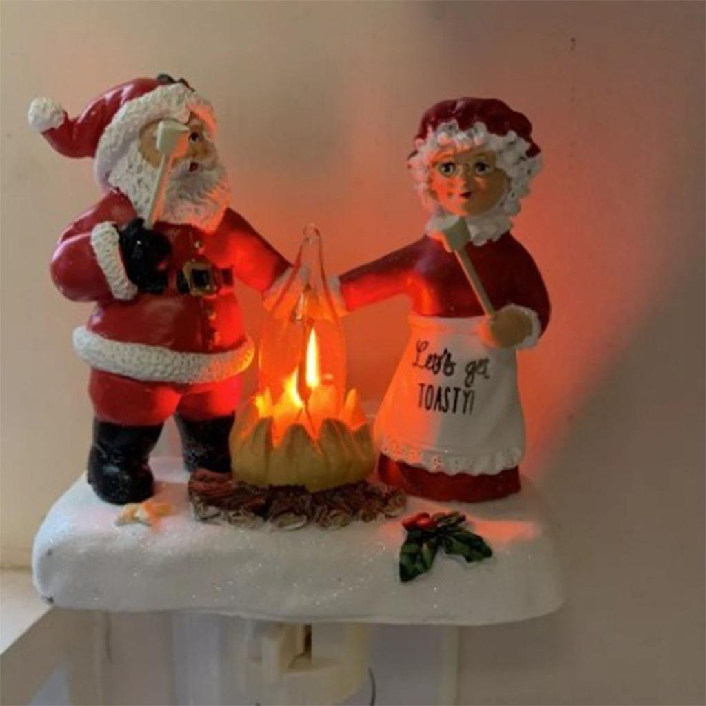 Xmas Night Light Flickering Campfire Effect Resin Plug In Night Lamp Holiday Decoration