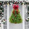Classic Christmas Wreath with Red Bow, Artificial Pine Garland for Front Door Decor Holiday Decorations for Window, Mantel, Wall