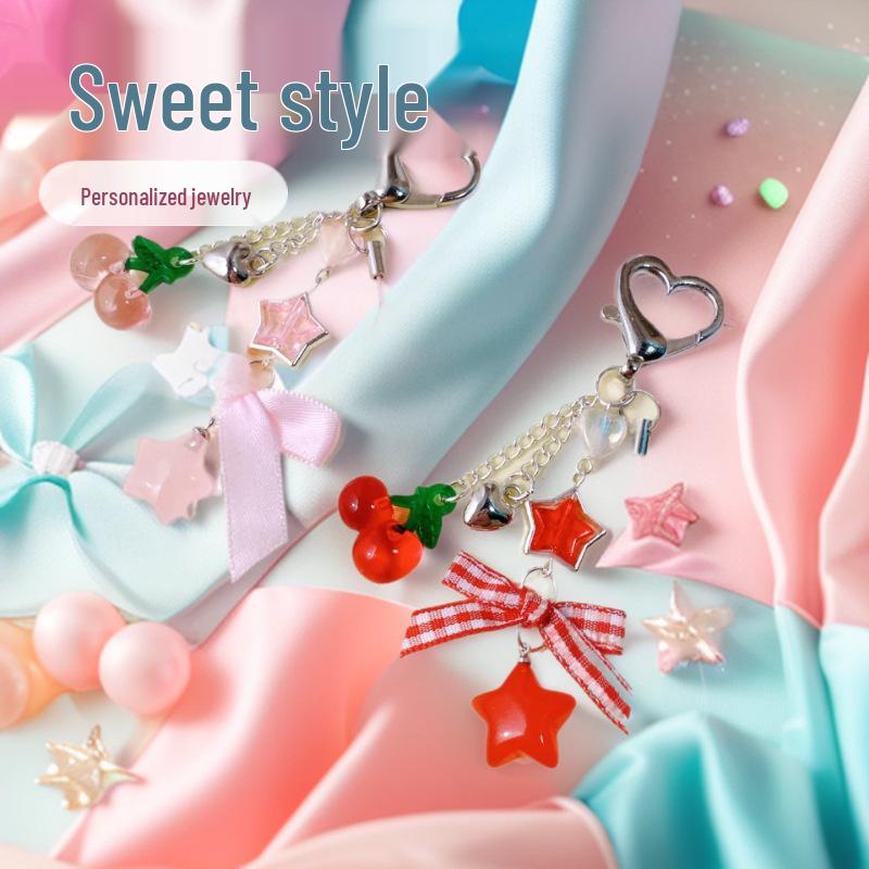 Cherry Bow Keychain with Flower, Star, and Heart Ornaments