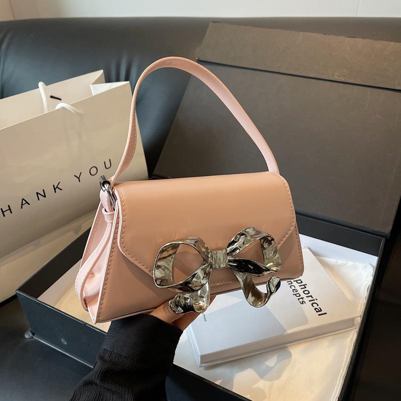 Metal Texture Bow Design Underarm Bag Women New High-end Style Fashion Crossbody Bag Versatile Single Shoulder Small Square Bag