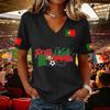 Women's Casual V Neck Short Sleeve Pullover Top with Soccer Flag Print Portugal 2026 Support Shirt for Fans and Sports Events