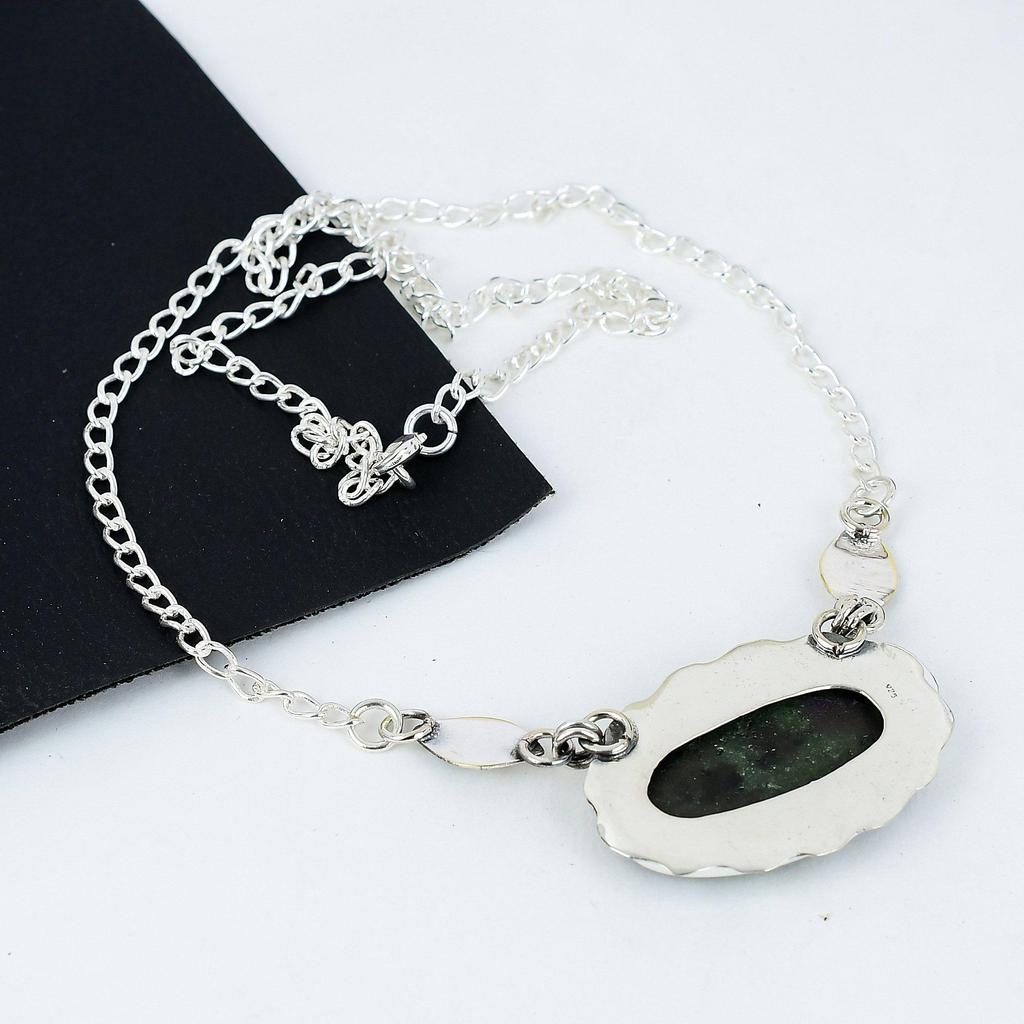 Natural Ruby Zoisite Gemstone Handmade 925 Sterling Silver Electroform Necklace, Ruby Zoisite Silver For Wife Unisex Pendant Easter Gifts