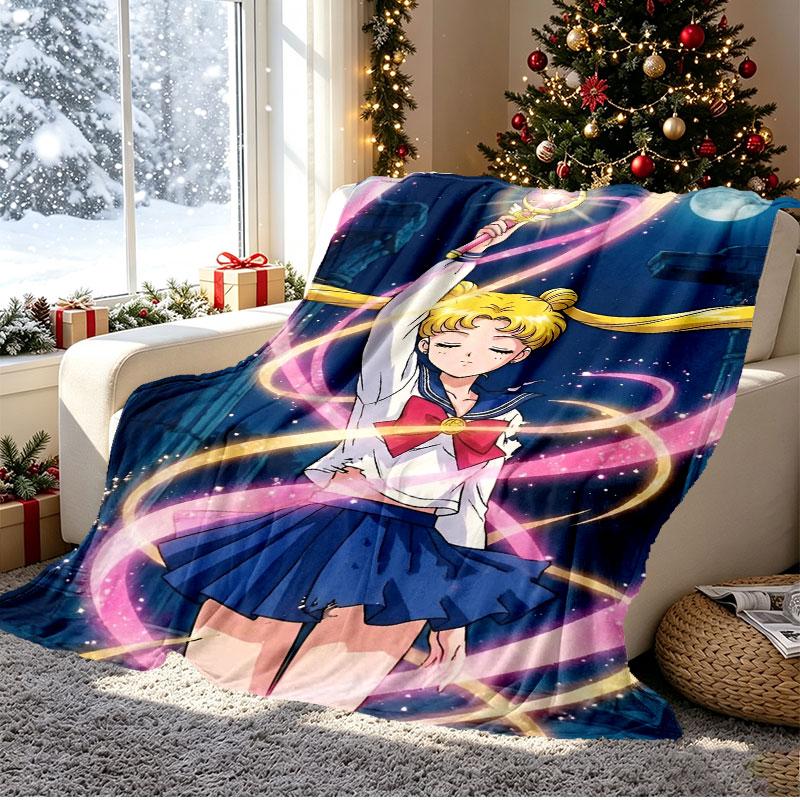 Sailor Moon Pattern Blanket for Home Decoration, Bed, Sofa, Car Travel, Camping, Suitable for All Seasons, Birthday Christmas Gift