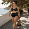 Fotogenes Strandoutfit 2-teiliges Set Übergröße Bikini-Set, V-Ausschnitt-BH mit Kreuzträgern und integrierter Stütze, Stützendes Set High-Waist Twist Badeanzug