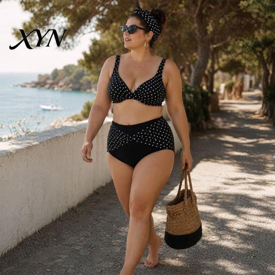 Fotogenes Strandoutfit 2-teiliges Set Übergröße Bikini-Set, V-Ausschnitt-BH mit Kreuzträgern und integrierter Stütze, Stützendes Set High-Waist Twist Badeanzug