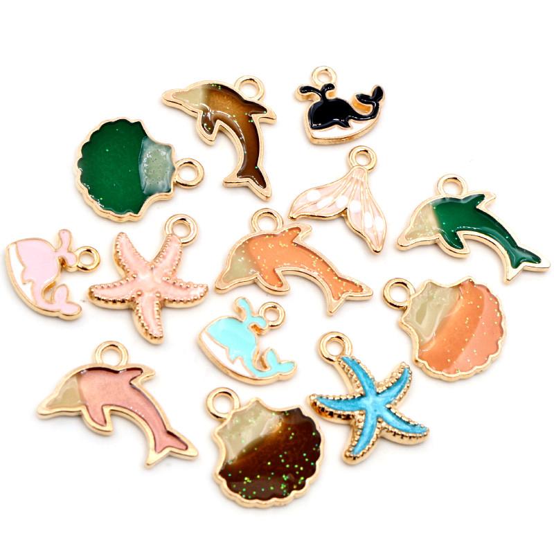 10pcs Enamel Animal Dolphin Shell Starfish Charms Pendant Cute for Earrings Necklace Bracelet Jewelry Findings Accessories