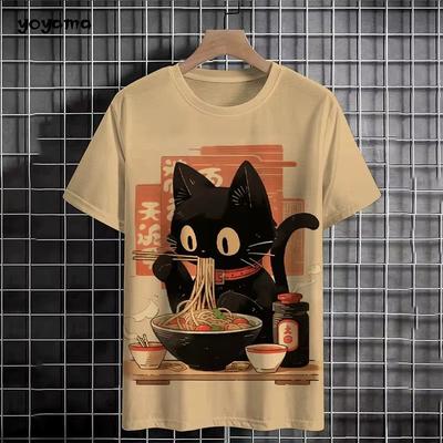 Lustiges Herren-T-Shirt mit süßem Tier-Katzen-Aufdruck, kurzärmelig, modisch, Rundhalsausschnitt, atmungsaktiv, Oberteil für den Sommer, große Herrenbekleidung