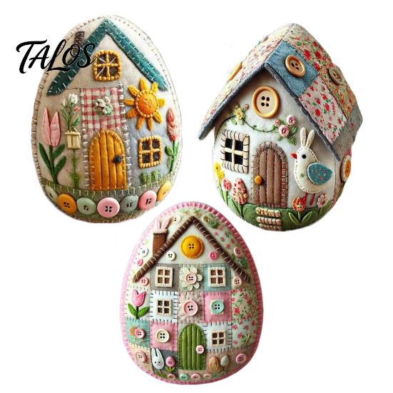 Patchwork Felt Art Project Egg House Kit DIY Craft Spring Celebration Decorations Easter Decor Embroidered for Basket Fillers Handmade