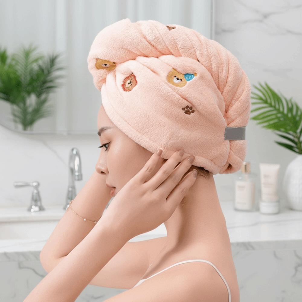 Thickened Head Wrap Cartoon Hair Drying Cap Comfortable Shower Cap  Women