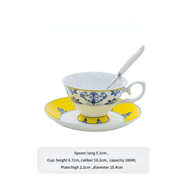 High bone porcelain, blue and white porcelain, ceramic coffee cups and plates, afternoon tea cups with spoons
