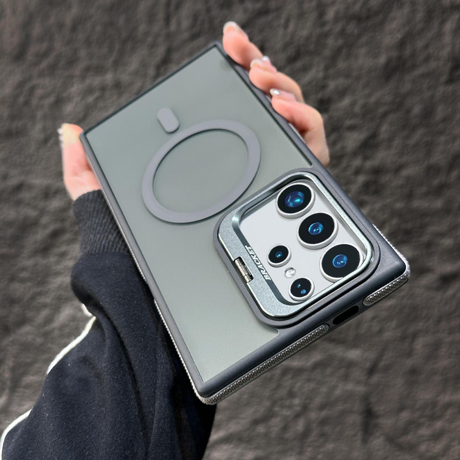 

Luxury Clear Magnetic Shockproof Phone Case For Samsung Galaxy S25 Ultra S24 Plus S23 FE S22 Stand Color Protection Back Cover Samsung 25 сірий колір