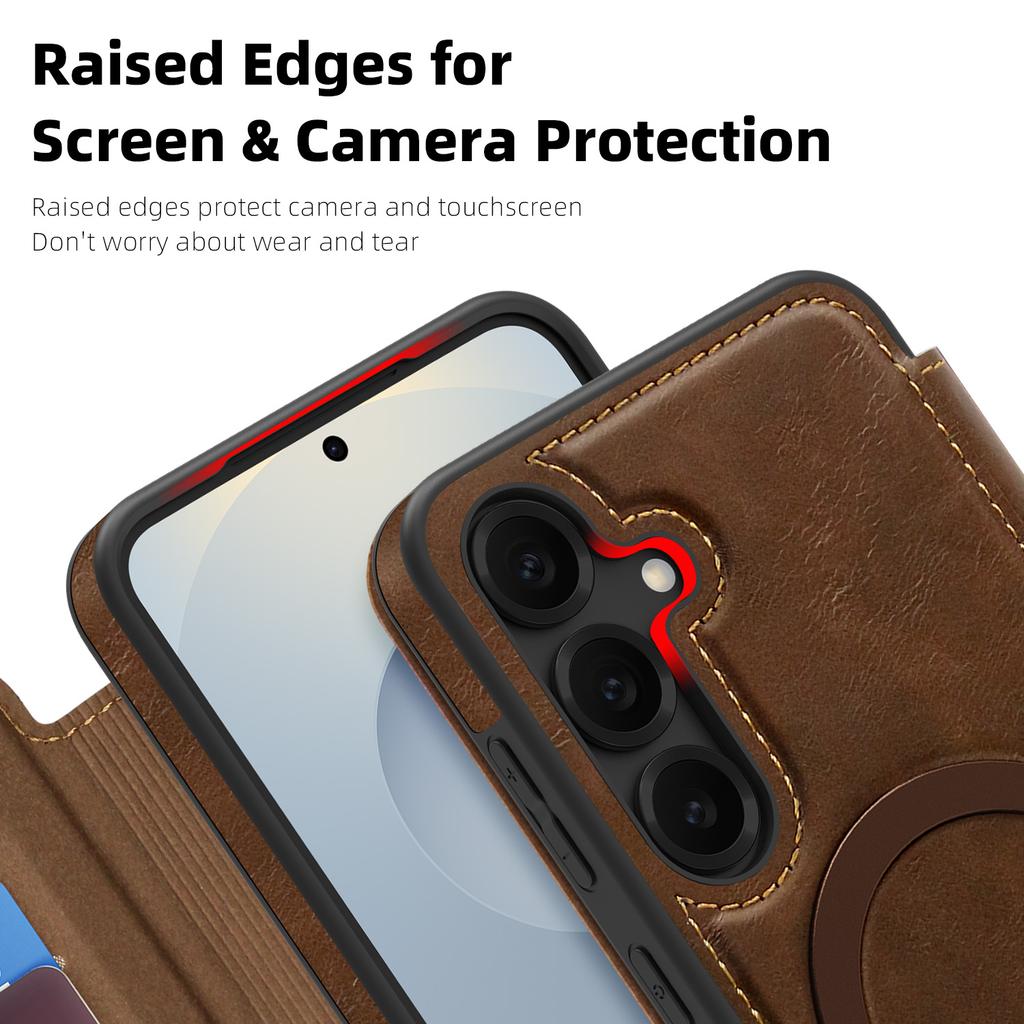 For Samsung Galaxy S25 Magnetic Case RFID Blocking Card Holder Leather Phone Cover