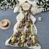 French holiday style red flower print sleeveless dress women's summer high waist A word thin dress