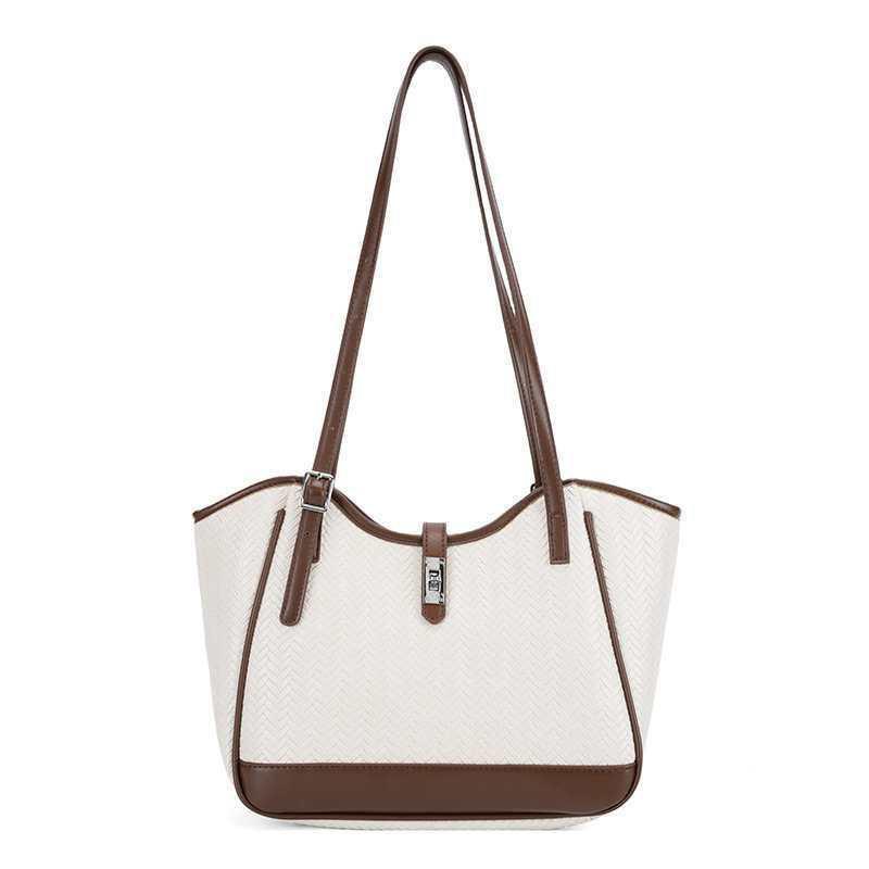 

Korean Style Woven Large-capacity All-matching Commuting Armpit Shoulder Bag Female Niche Contrast Color Vegetable Basket Trendy 37x13x26 білий