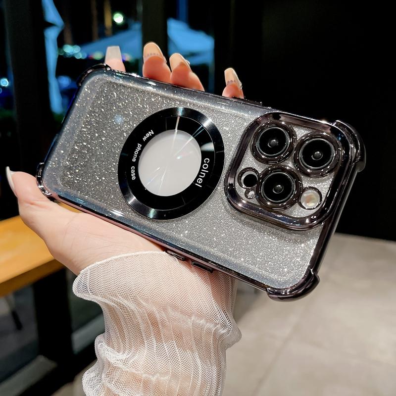 Luxury Wireless Charging Magsafe Glitter Phone Case For iPhone 11 12 13 14 15 16 Pro Max Plus Magnetic Shockproof Bumper Cover