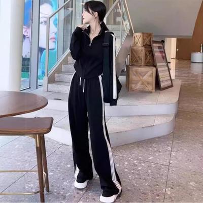 Women's European Style Slimming Two-Piece Sportswear Set, 2024 Autumn/Winter - Stand-Up Collar, Stylish & Fashionable
