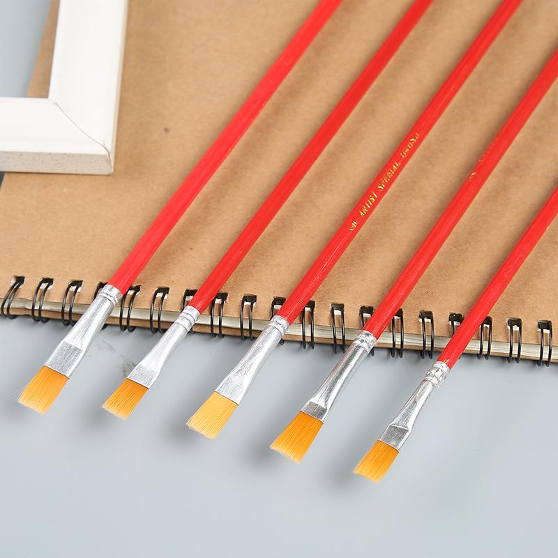 Red Handle Nylon Bristle Brush for Oil, Watercolor, and Acrylic Painting