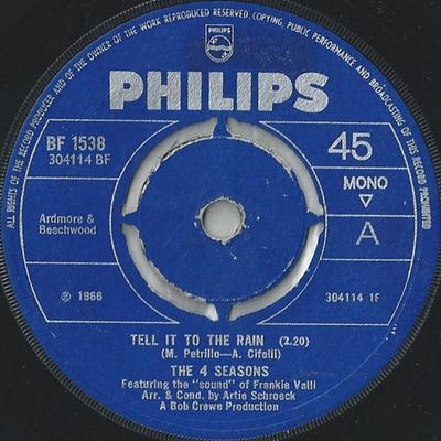 7inch Record FOUR SEASONS SOUND OF FRANKIE VA  Tell It To The Rain BF1538 Philips 1966 UK Pop Used