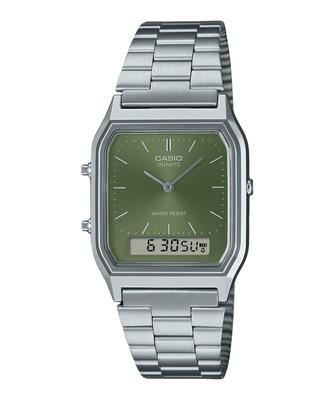 Vintage Analog Digital Green Dial Dual Time Quartz AQ-230A-3AMQY Unisex Watch