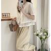 Summer New European Hook Flower Hollow Out Fake Two-piece Short Sleeved Shirt for Women's Summer Design Sense Shirt