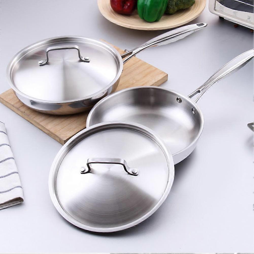 Non-Stick 24cm Stainless Steel Frying Pan, Compatible with Induction & Dishwasher, Includes Pot Lid