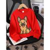 European Sizes Girls' Crewneck Sweatshirt Cute Dog Sitting Happy Expression, Spring And Autumn, Sportswear And Casual, Soft, for Kids & Teens.