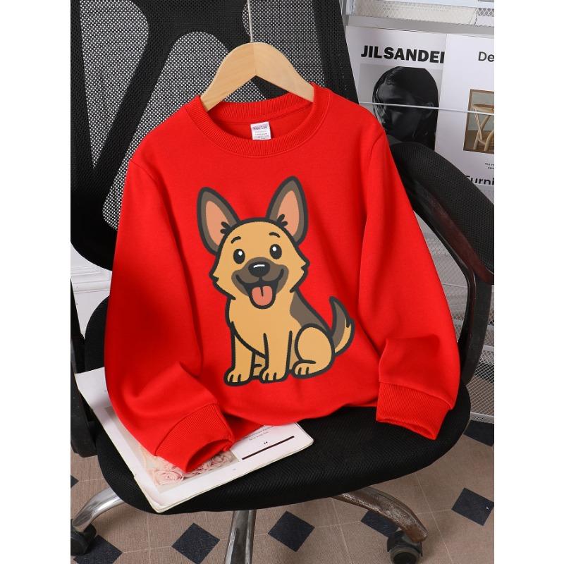 European Sizes Girls' Crewneck Sweatshirt Cute Dog Sitting Happy Expression, Spring And Autumn, Sportswear And Casual, Soft, for Kids & Teens.