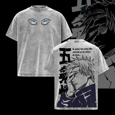 Gojo Satoru Printed Tee Anime Jujutsu Kaisen Clothing Men Women Retro Washed T-shirts Oversized Cotton Tshirt Harajuku T Shirt