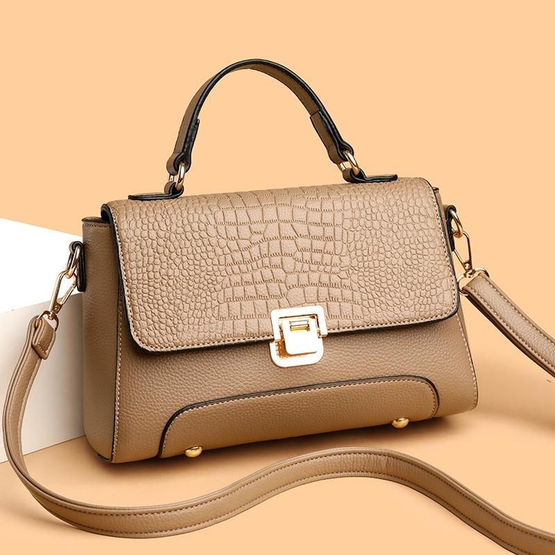 Women's fashion autumn and winter simple crocodile pattern large capacity shoulder messenger bag, light small square bag