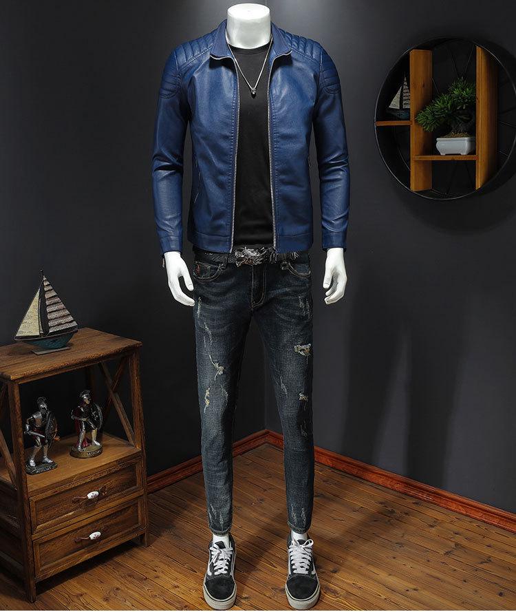 Men's Stand Collar Slim Fit Leather Motorcycle Jacket - 2024 Autumn/Winter Korean Style Outerwear