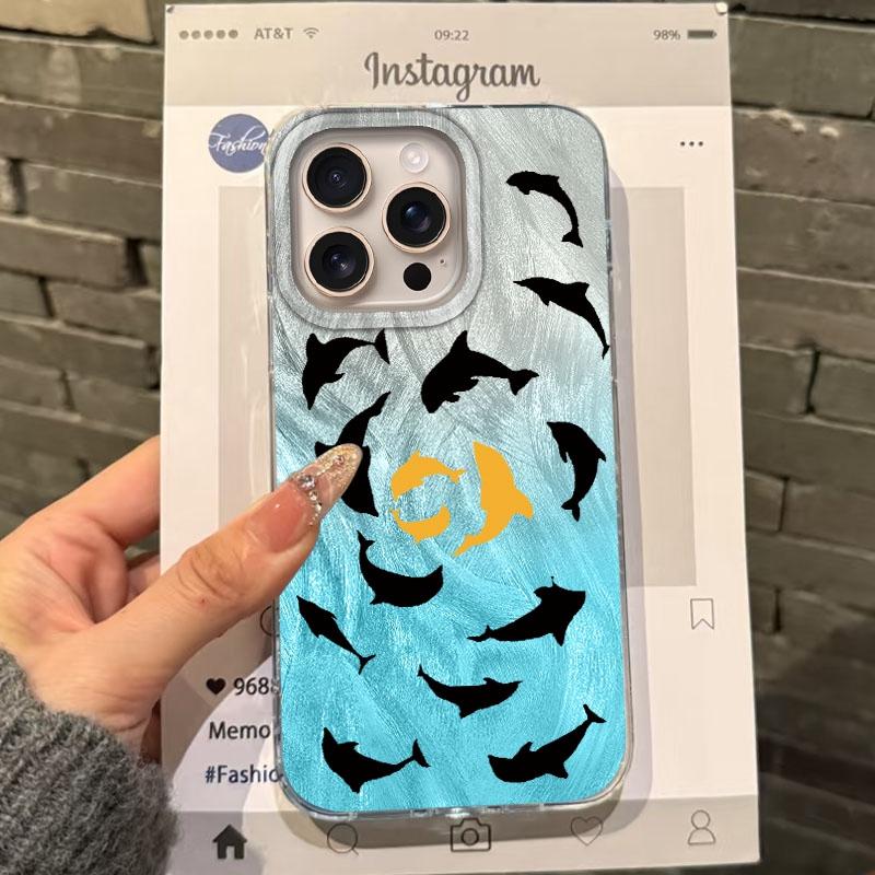 Cute Cartoon Cat Dolphin Girls Women Case For Apple iphone 16pro 15 16 15plus 14 13 Pro Max 16e 12 11 7 8 Plus XR SE Funda Cover