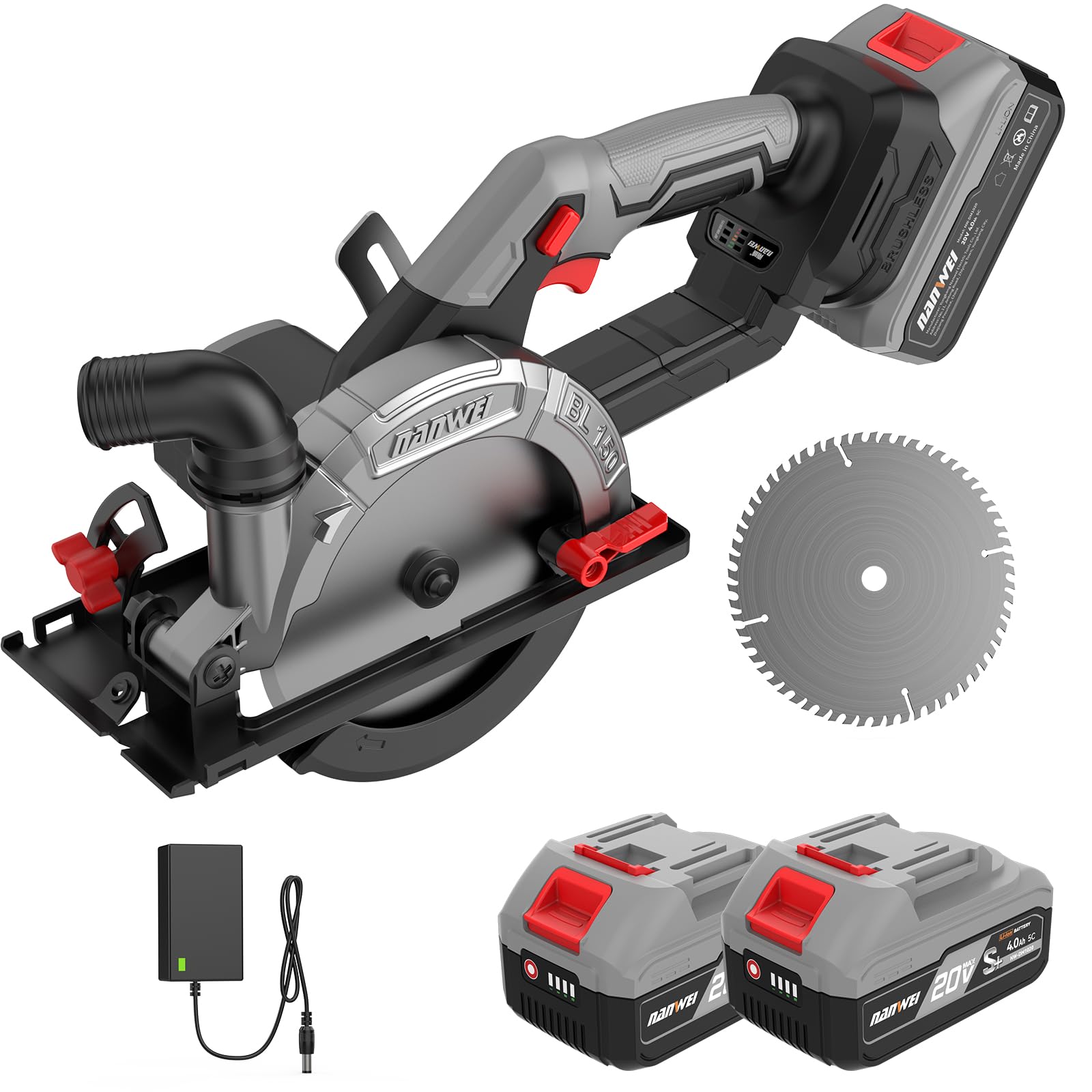 

NANWEI Аккумуляторная циркулярная пила с диском 150 мм, максимальная глубина реза 55 мм, совместима с бесщеточной аккумуляторной циркулярной пилой Makita для резки и плитки, серый