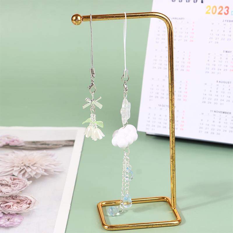 Kawaii Y2K Cloud Bell Orchid Phone Pendant Cute Beaded Handmade Sweet Girl Keychain For Camera Ccd Charms