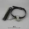 Classic Black Leather Choker with Bell and Leash for Men Punk Necklace Cosplay