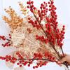 New Year'S Berry Flower Arrangement Chinese Red Fruit Golden Simulated Leaves Wealth Fortune Blessing Flower Vase Bucket Decor