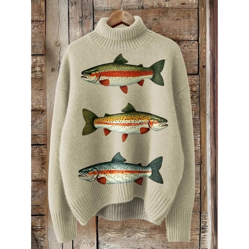 Womens Christmas Print High Neck Sweater Loose Fit Casual Long Sleeve Top