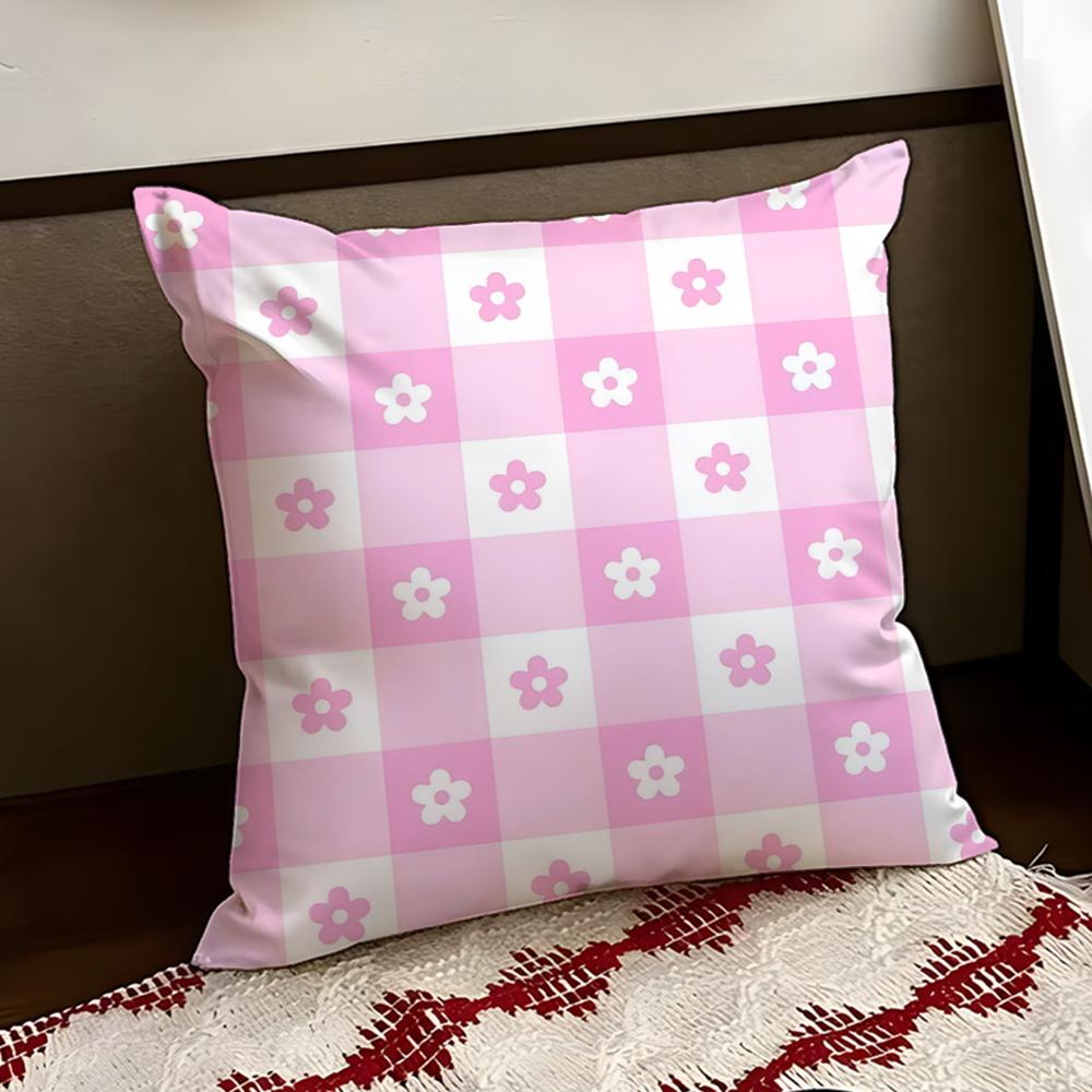 Bright Spring Pastel Gingham Cushion Cover Reversible Soft Durable Pillow Cover Home Car MultiScene Use for Daily Comfort