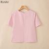 ZANZEA Camicetta estiva casual da donna con scollo rotondo e maniche corte