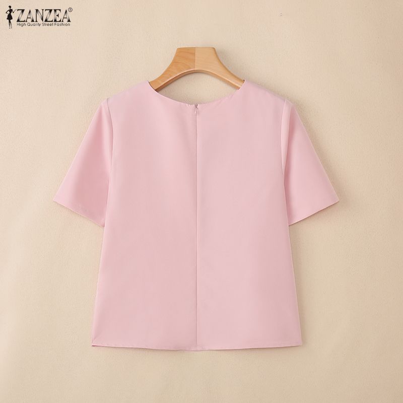ZANZEA Camicetta estiva casual da donna con scollo rotondo e maniche corte