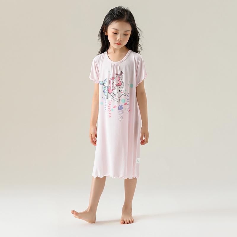 Girls' Modal Silk Summer Pajama Dress - Thin Princess Style for Kids