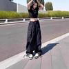 Women's Black Quick-Dry Wide-Leg Cargo Pants for Summer - Petite Jazz Street Dance Trend